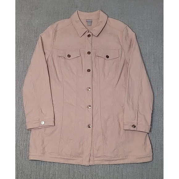 Chico's Jackets & Blazers - Chico's Elongated Jacquard Paris Pink Button Down Jacket 3 16/18 Cotton/Spandex‎